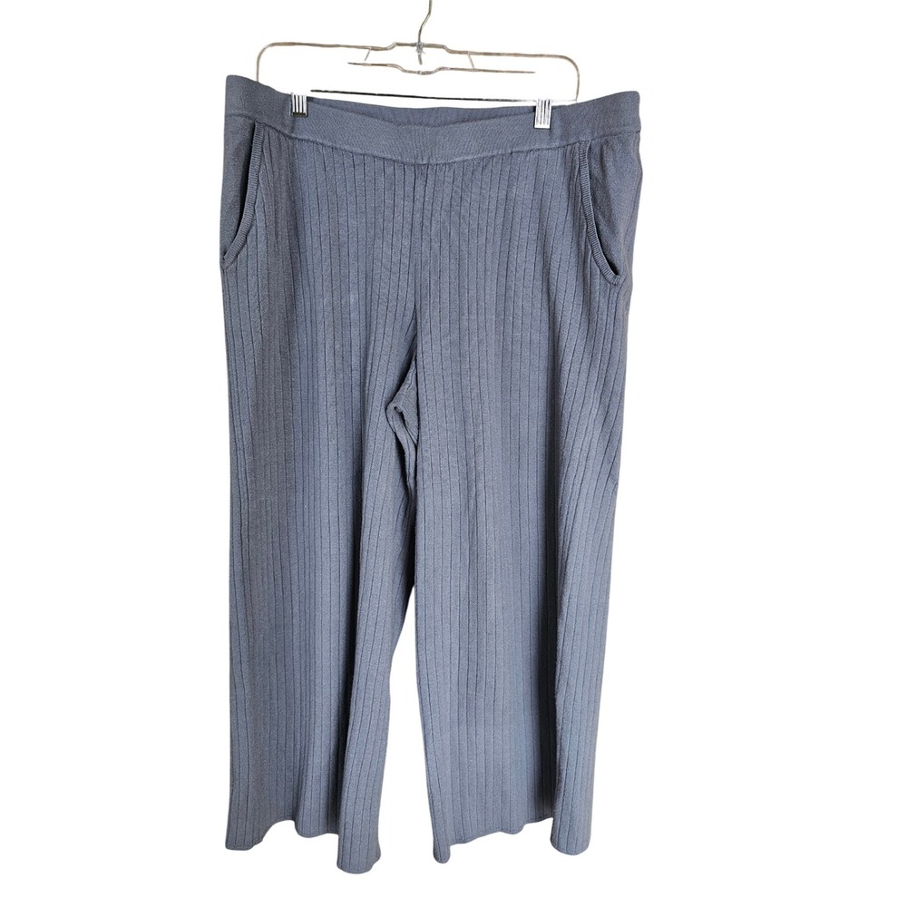 Marla Wynne Layers Slate Gray Ribbed Knit Wide Leg Ankle Pants Loungewear XL EUC